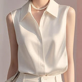 Fongt Gentle Style White Polo Collar Sleeveless Shirt Women's Summer New Casual Temperament Small Shirt