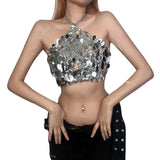 Fongt Spring And Summer New Women's Fashion Sexy Hanging Neck Back Sequined Small Vest Woman-Outfit
