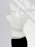 Fongt Sense Beauty Irregular Design Sense White Sweater Female Summer Splicing Perspective Small Flying Sleeve Jacket Ins-Outfit