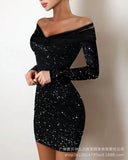 New Hot Gold Stitching V-Neck Pleated Satin Dress ODS1013C Series-Outfit