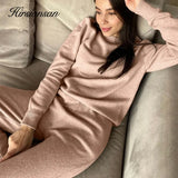 Basic Two Piece Knitted Loose Pants and O Neck Sweater Women 2021 Autumn Winter Warm Sets Female Tracksuits