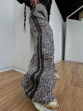 Fongt Leopard-Print Tug Trousers Women's Tide In 2025 Spring Side Stripes Loose Thin Broad Leg Trousers Casual