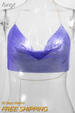 Metal Metallic Crop Top Women Beach Halter Corset Tops Glitter Backless Party Club Tank Top Clothes Top Camisole