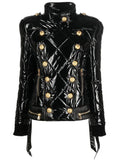 QUALITY Newest Fashion 2023 Winter Designer Down Jacket Women's Lion Buttons Rhombic Sewing Down