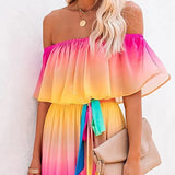 Fongt Summer New Rainbow Gradient Dress Ebay Collar