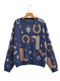 Fongt Women's New Round-Neck Long-Sleeved Silk Knitted Sweater 221279