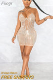 Glam Hlater V Neck Shiny Crystal Dress Elegant See-Through Rhinestone Short Party Dress Birthday Outfits Sexy