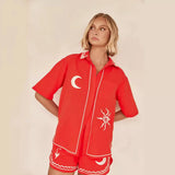 Fongt Spring And Summer New 3D Stereo Embroidery Comfortable Casual Shirt Short Suit-88189-Outfit