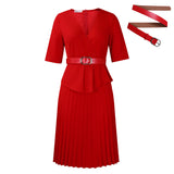 Fongt Women's 2025 New Fashion Plus-Size Temperament Tongle V-Neck Pressure Folding African Dress