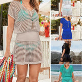 Fongt Suit New Loose Solid Color Waist Hollow Knitted Swimsuit Bikini Shirt Woman