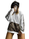 Fongt Has F24TP161 Women's Autumn And Winter New Leopard Splicing Drawstring Pocket Loose Casual Hooded