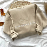 Love Never Fails Butterfly Embroidered Khaki Crewneck Sweatshirt-Outfit