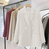 Fongt Suit Jacket Female Spring And Autumn Korean Version Of Loose Temperament Double Buckle Leisure Professional Raspberry Suit Top