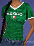 Green Ruched Mexico Jersey Top-Outfit