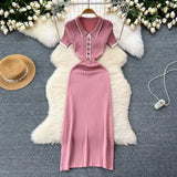 Fongt Feel Dress Women 2025 New Design Color Short-Sleeved Polo Collar Knitted Ass Skirt