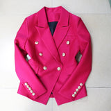 STREET Newest 2023 Designer Jacket Women's Slim Fitting Double Breasted Lion Buttons Pique
