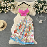 Fongt Court-Style Dress Female Short Breast Sling Sling Sling Vest + High-Waisted Half-Dress