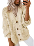 Fongt And Winter New Single-Dbutton V-Neck Sweater Women Loose Lantern Sleeve Jacket