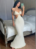 Sleeveless Slips Backless Solid Hollow Out Sexy Elegant Maxi Prom Dress Summer Bodycon Birthday Party Clothes Wholesale-Outfit