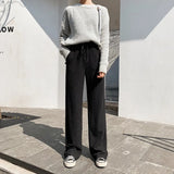 Sweater Pants Women Fall Winter Wide Leg Pant Loose Straight Large Size High Waist Casual Trousers Lace-up Elastic