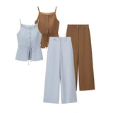 Fongt Homemade New Women's Seam-Cheaded Belt Belt Belt High-Waisted Straight Trousers