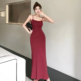 Women Sexy Sleeveless Maxi Dress Spaghetti Strap Backless Slim RobeParty Clubwear-Outfit