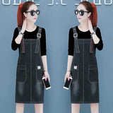 Women's Denim Suspender Dress Spring Summer Loose Student Clothing Big Pocket Adjustable Strap Casual Jean Dress
