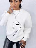 Fongt Spring And Autumn New Women's Fashion Face Printed Round-Neck White Dress