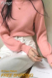Knitted Sweater Women Harajuku Lantern Sleeve Solid Mock Neck Pullover Autumn Underwear Basic Sweet