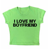 LOVE MY BOYFRIEND Summer Fashion Girls Pink Y2k Crop Top Harajuku Short Sleeve Women T-Shirt Baby Tee Streetwear EMO Girl Punk-Outfit