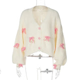 White Short Pink Bow Cardigan-Outfit