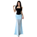 Fongt Summer New Women's Hottie Pure Wind High-Waist Net Yarn Half-Dress Temperament Fishtail Dress