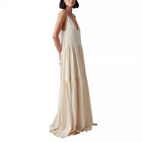 Fongt Summer European Women's Loose Solid Color Folds Irregular Dress Beach Sling Skirt