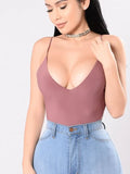 Women Crochet Deep V Neck Vest Cami Tank Tops Shirt Solid Sling Backless Tank Tops Female Sexy Women Clothing-Outfit