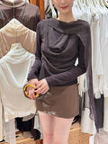 Fongt Xixi 2025 Autumn White Standard Elegant Temperament Chiffon Neck Thin Knitted Small Shirt 89631
