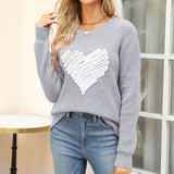 Fongt Autumn And Winter Loose Love Embroidery Round Collar Long-Sleeved Knitted Sweater Woman