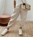 Fongt Women Cotton Tample Waist Nine Trousers Casual Women's Pants