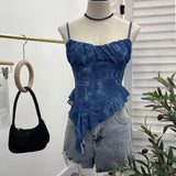 Fongt Shoot 辣tie Bra Irregular Sling Sling Vest Slimming Print Mesh Sleeveless Top 8950