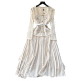 Fongt Small Scented Dress Female Senior Feeling Heavy Industry Nail Bead Metal Collar Lace Splicing Hundred Folded Fairy Dress