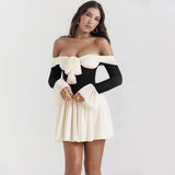 Wedding Guest Dresses Off The Shoulder Elegant and Beautiful Womens Dresses Mini Bow A Line Party Dresses Black-Outfit