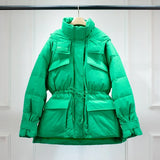 Huge Real Raccoon Fur Hooded Waterproof Winter Duck Down Jacket Women Fashion Female Parkas Sash Tie Up Puffer