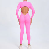 Fongt Zipper Long Sleeve Nude Yoga Jumpsuit Women Wear Fitness Sports Pants Tights-Outfit