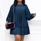 Women Spring Vestidos Casual O-Neck Pleated Hem Sarafans Party Retro Beach Dress Elegant Loose Mini Dress Robe