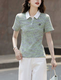 Fongt Collar Three-Dimensional Brooch Short-Sleeved Knit Shirt Women's Summer New Fashion Design Sense Positive Shoulder Thin Top Tide