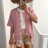 Fongt Women's New Short-Sleeved Knit Cardigan Solid Color Half Open Collar Button Sweater Women's Women's Casual