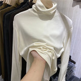 Fongt Women's New Fall 2024 Air Stack Collar With A Long-Sleeved T-Shirt And Warm Top-Outfit