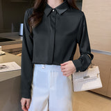 Fongt New True Silk Korean Version Of The Versatile Commuter Basic Shirt Women's Long Sleeve Pure Color Chiffon Shirt-Outfit