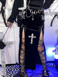 Vintage Black High Split Skirts Aesthetic Sexy High Waist Bow Bodycon Long Skirt Elegant E Girl Punk Partywear Clothes