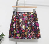 Fongt Heavy Industry Lighting Flowers A-Word Skirt High Waist Thin Ass Anti-Light Short Skirt Women 8158