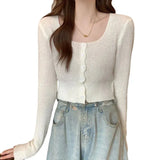 Fongt Style Blouse Spring And Autumn 2023 New Chic Temperament Square To Slimming Short Long-Sleeved Knitted Shirt